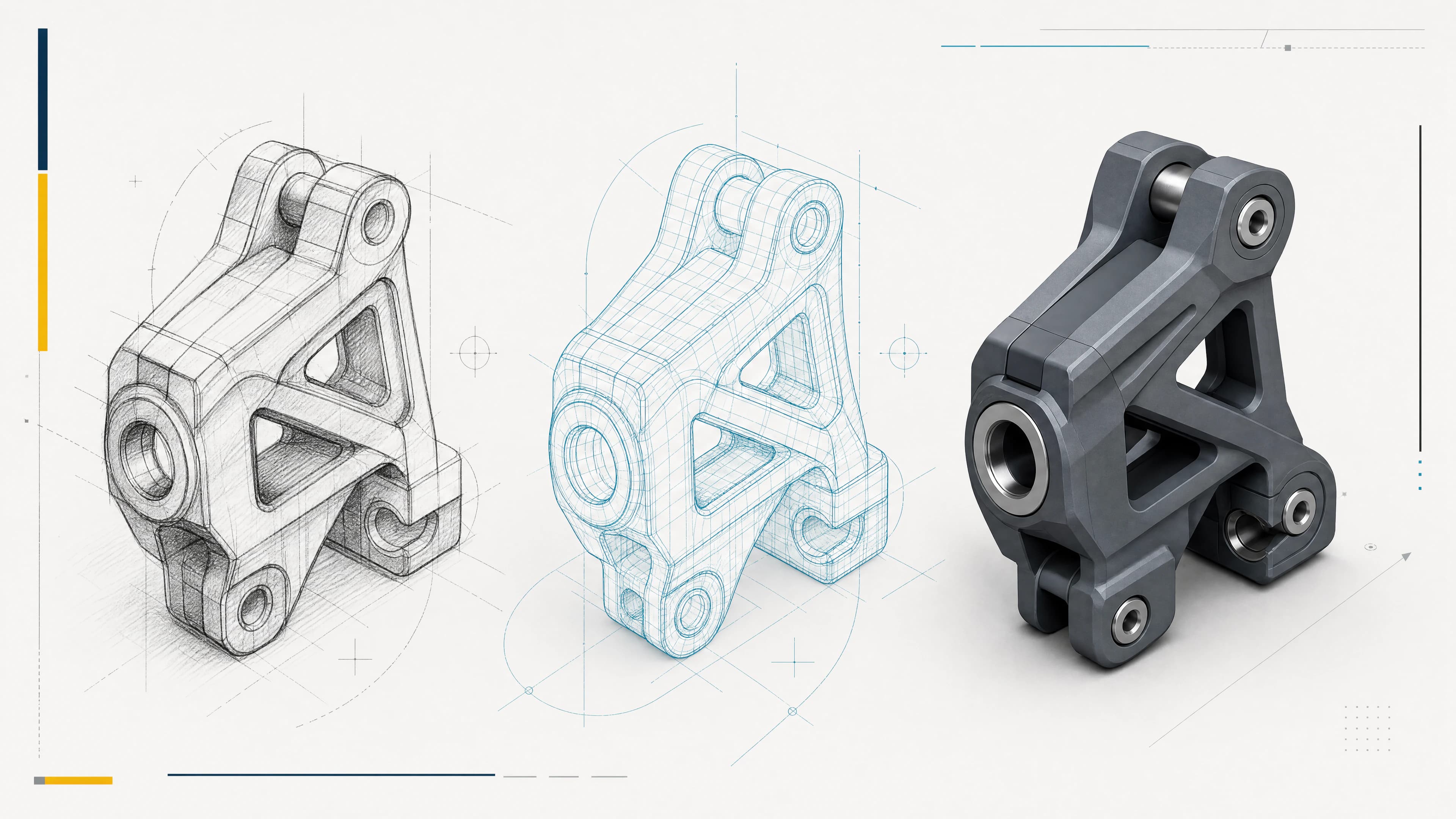 Product sketches and a refined CAD model showing a 3D-design process.